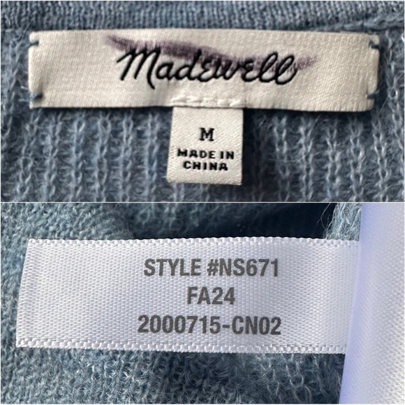 Madewell Sweater Alpaca-Blend Deep V-Neck Long Sleeve Hthr Blue Jeans M - Picture 8 of 12